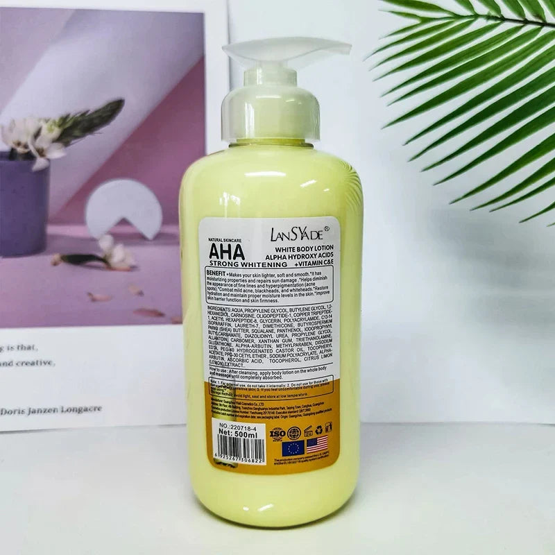 500ml Whitening Body Cream – AHA, Vitamin C&E Moisturizing Lotion for Acne Mark Removal & Skin Lightening