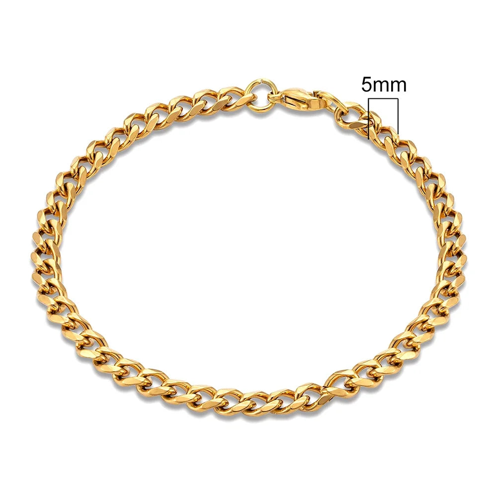 MKENDN Punk Rock Stainless Steel Cuban Curb Link Chain Bracelet – 3–11mm Silver Biker Jewelry for Men & Women