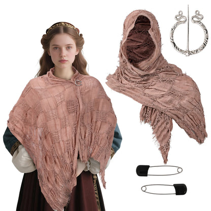 Medieval Pirate Hood Scarf – Retro Black, Brown & Green Cloak Wrap for Renaissance, Halloween & Masquerade Costume