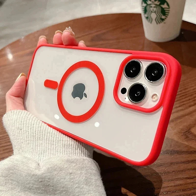 Acrylic Magnetic Clear iPhone Case – Hard Back Cover with MagSafe Wireless Charging, Pink, Fits iPhone 11-16 Pro Max & Plus