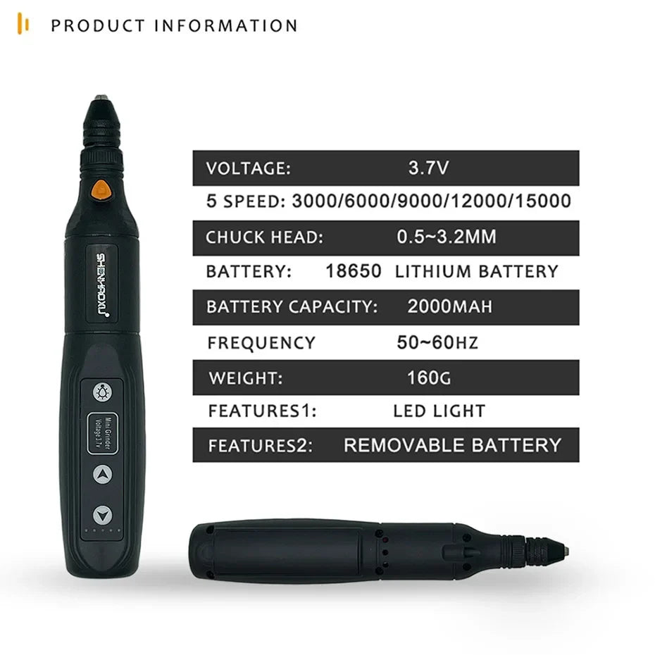 Cordless Electric Rotary Tool – 5-Speed Rechargeable Drill Grinder with LED & Removable Battery for Engraving & Woodworking