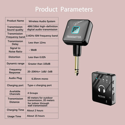 Wireless IEM In-Ear Monitoring System - Transmitter & Lavalier Receiver for Band Rehearsals