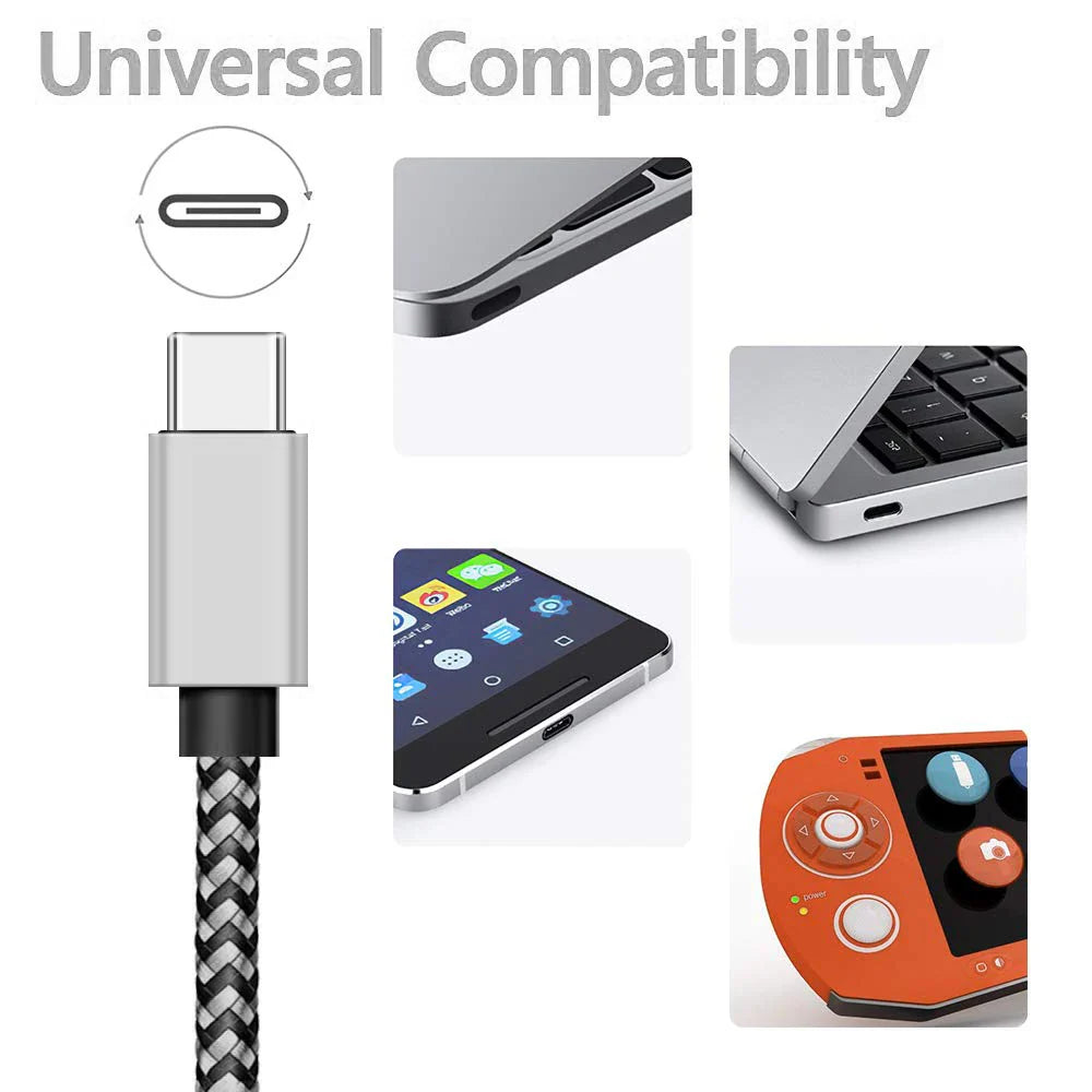 USB-C 2.4A Fast Charging Nylon Braided Data Cable for Samsung, Huawei & USB Type-C Devices