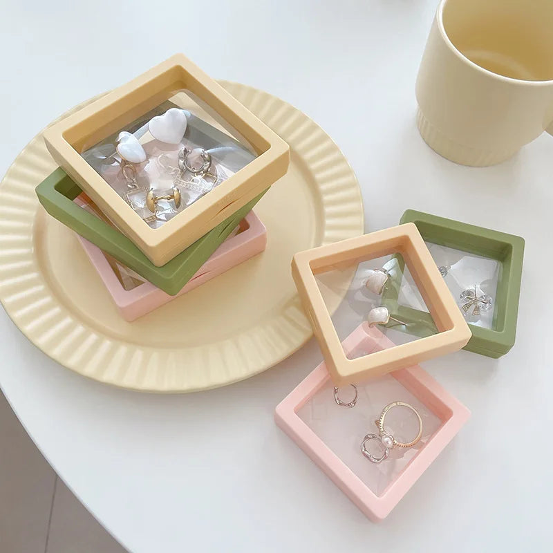 10pcs Transparent Floating Jewelry Display Boxes – Colorful 3D PE Membrane Frame Cases