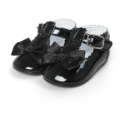 Meckior Baby Girls Dress Shoes - Classic Bowknot PU First Walker Shoes with Non-Slip Rubber Sole