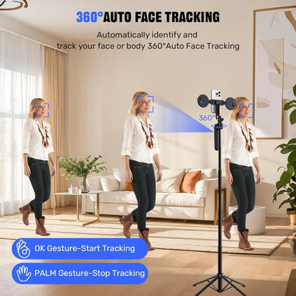 Extendable 70.8" Auto Face Tracking Tripod – 360° Rotating Phone Stand with Light & Motion Sensor for Vlog & Live Streaming