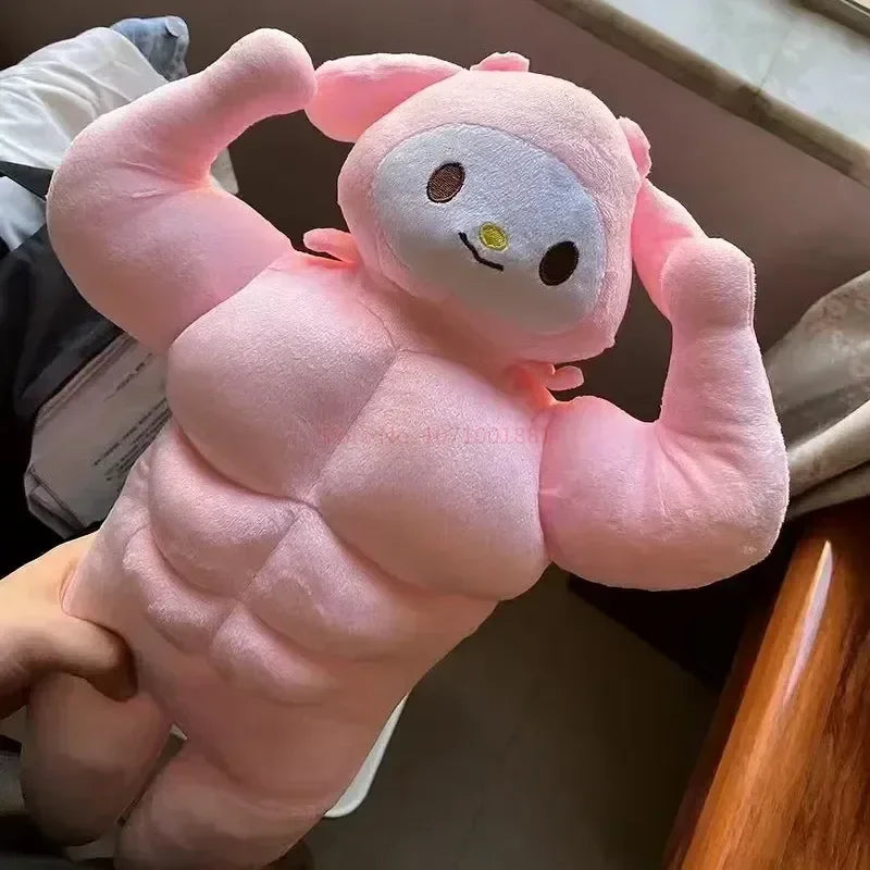 Sanrio Kawaii Hello Kitty Muscle Plush – Funny Chest Abdominal Boyfriend Pillow & Pom Pom Purin Doll, Christmas Gift