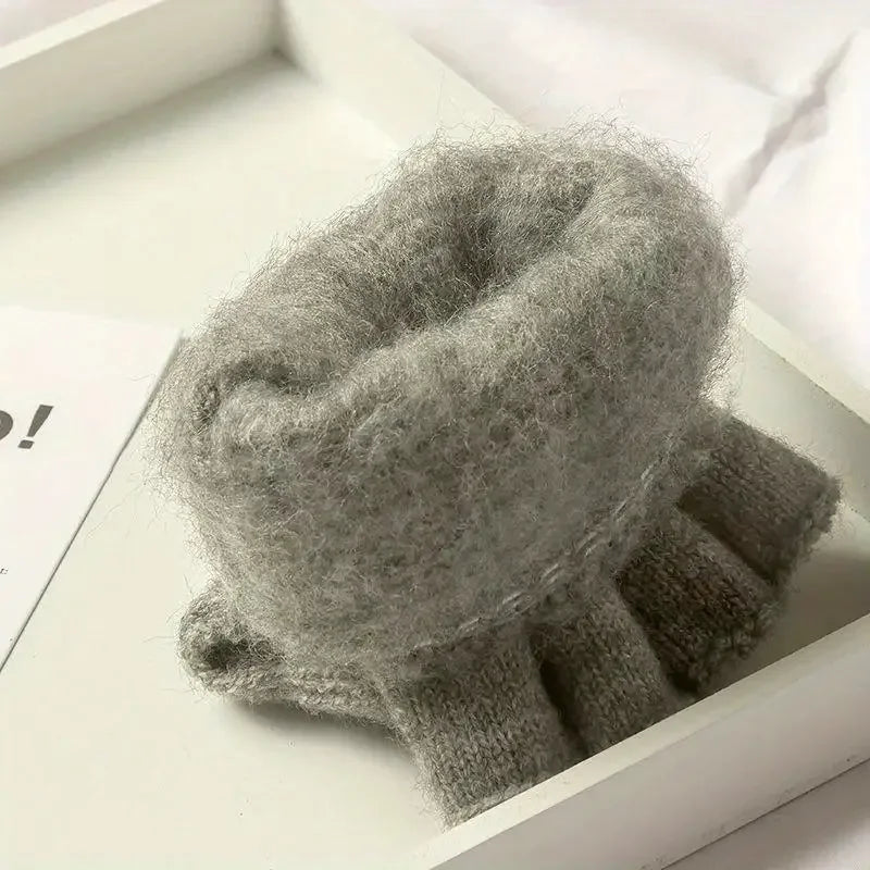 Winter Knitted Fingerless Gloves – Thick Warm Touchscreen Half-Finger Gloves for Men, Women & Students