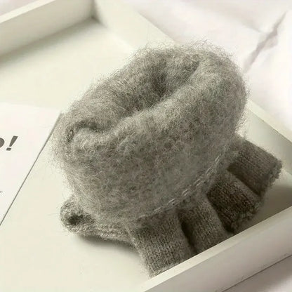 Winter Knitted Fingerless Gloves – Thick Warm Touchscreen Half-Finger Gloves for Men, Women & Students