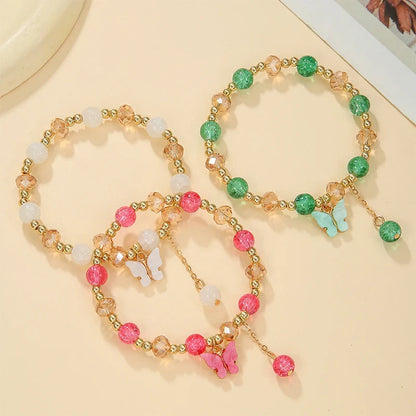 Purple Butterfly Charm Bead Stretch Bracelets – Multi-Color Crack Faceted Beads, Cute Jewelry Gift for Women & Girls