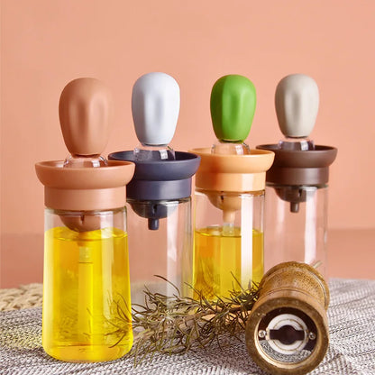 Silicone-Glass Kitchen Oil Dispenser with Brush: Barbecue Spray Bottle for Cooking and BBQ