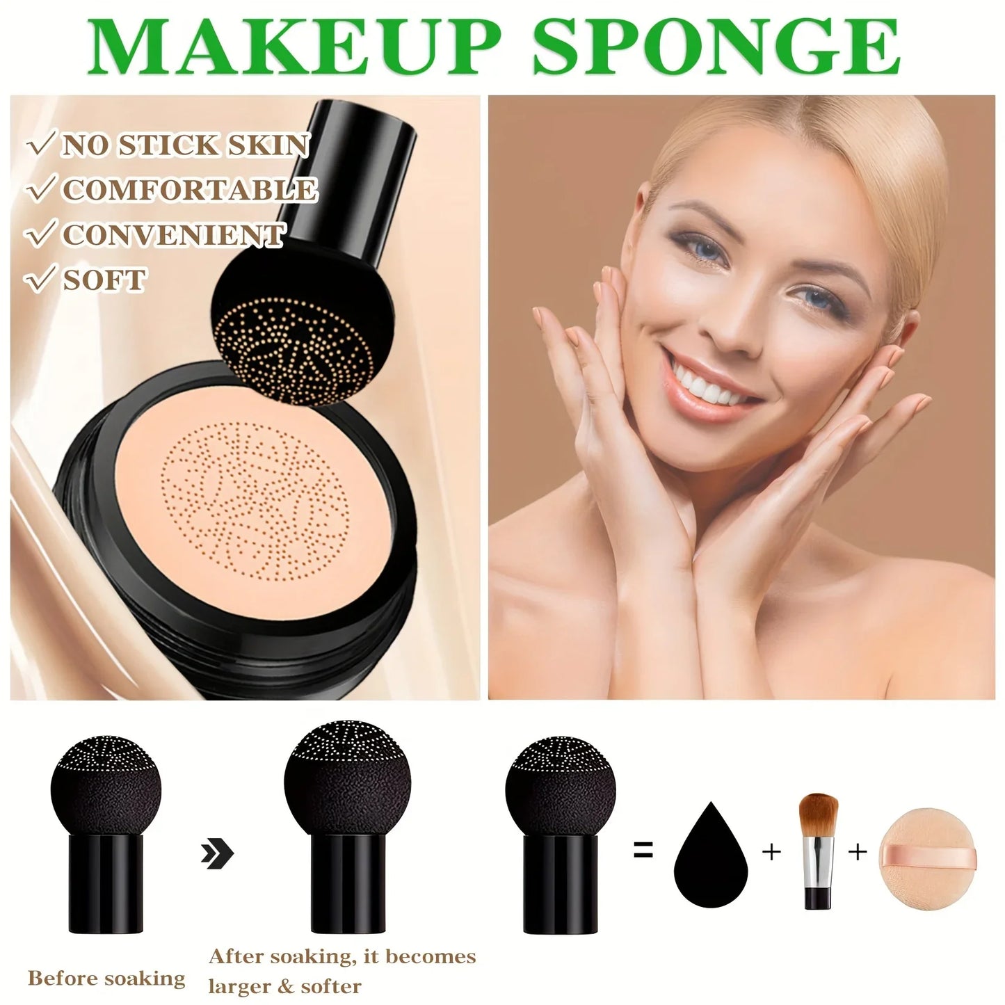 Mushroom Head Air Cushion CC Cream – Moisturizing, Waterproof Foundation & Concealer for Long-Lasting Nude Makeup