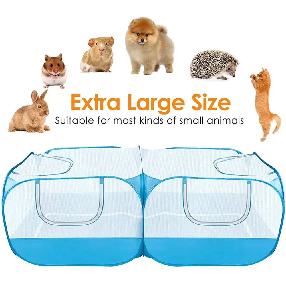 Portable Small Animal Playpen - Foldable Pet Cage with Transparent Mesh for Cats & Chickens