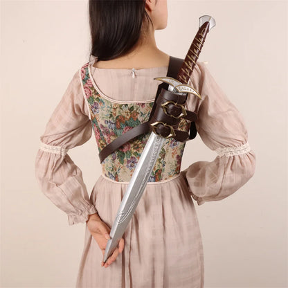 Medieval Sword Shoulder Double Back Scabbard - PU Leather Rapier Sheath with Buckle Strap for Viking Knight Cosplay