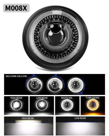 BraveWAY 5.75″ Round LED Motorcycle Headlight – White & Amber DRL with Gradient Halo Start-Up Welcome Light