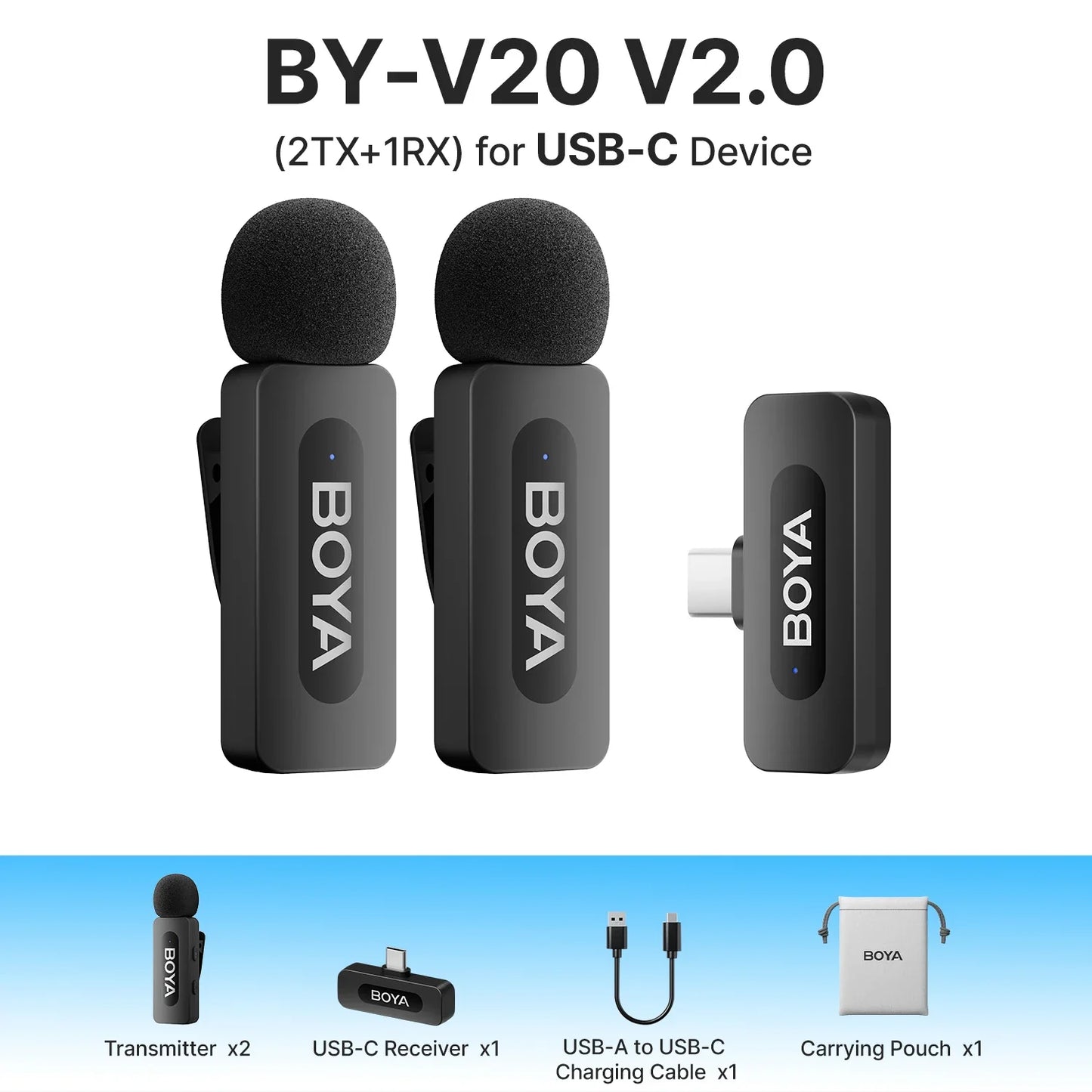 BOYA BY-V3 Wireless Lavalier Microphone – Lapel Mic for iPhone, iPad, Android, USB-C, Gaming, Video Recording & Streaming
