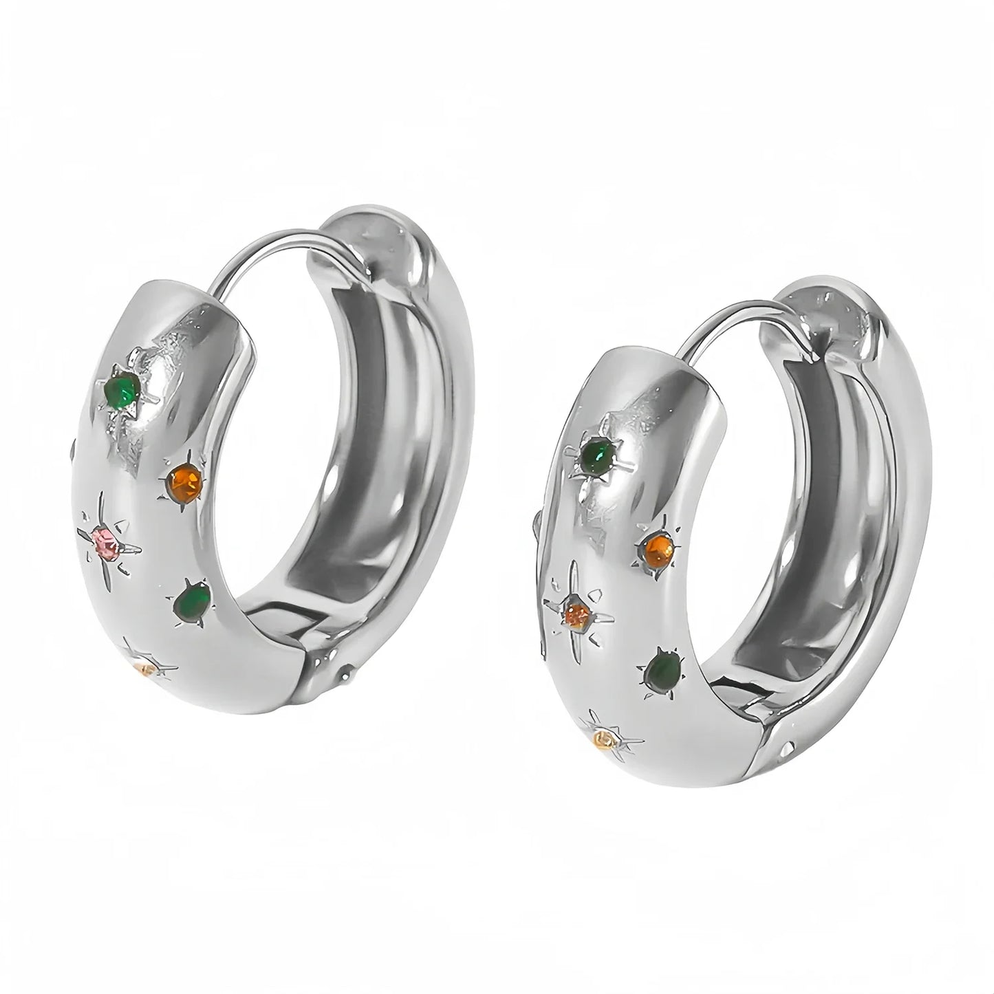 UHBINYCA Classic Zircon Inlaid Hoop Earrings — 18K Gold-Plated Stainless Steel, Elegant Jewelry for Women
