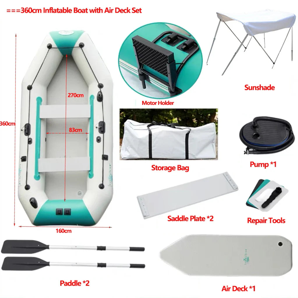 2.0–3.6m Inflatable Fishing Kayak Boat Air Deck Set – 3-Layer 0.9mm PVC, 2+1 Air Chambers, Wear-Resistant LUYA Raft Boat
