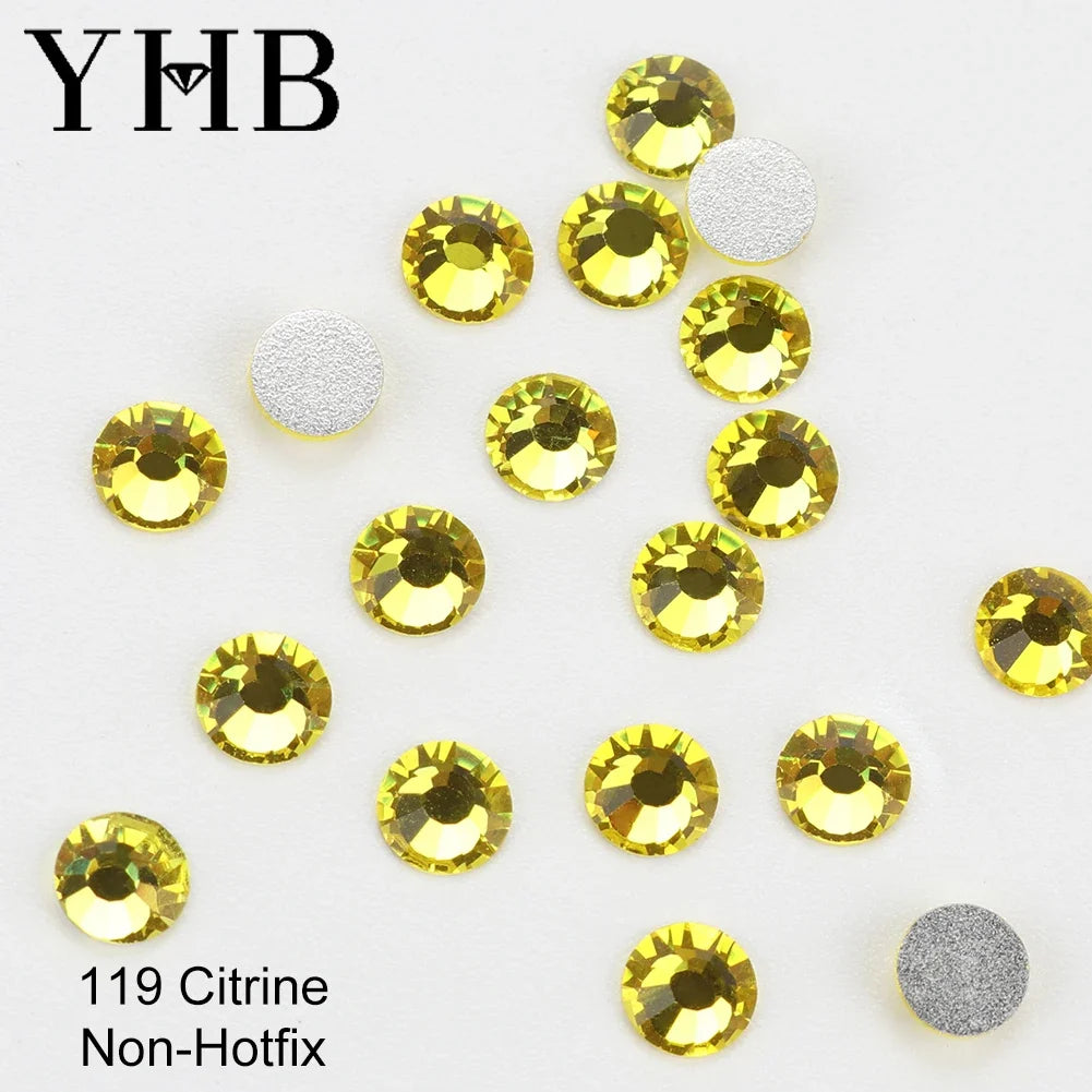 YHB Cold Fix Crystal Flatback Rhinestones - Silver Back Non Hotfix DIY Gems for Nail Art, Bags, Shoes, Garments & Phone Decoration