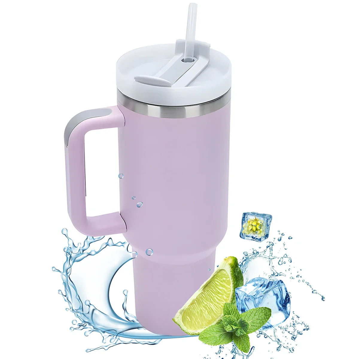 1200ml Insulated Stainless Steel Tumbler with Handle – Portable Thermal Mug for Hot & Cold Coffee with Straw
