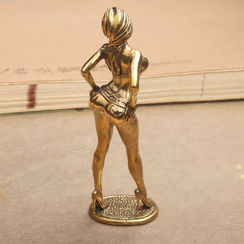 Solid Copper Woman Figurine – Sexy Bikini Beauty Statue, Collectible Model Ornament Gift for Men and Collectors