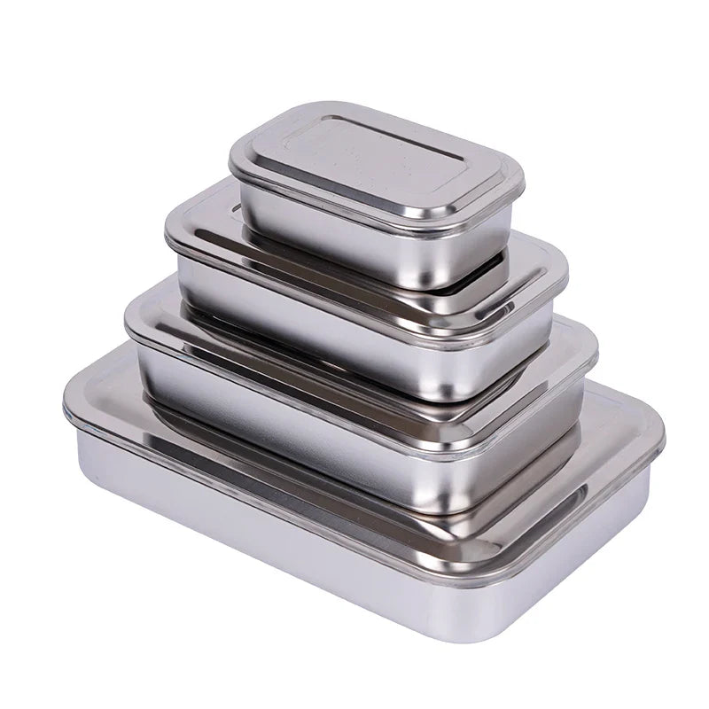 Stainless Steel Dental Instrument Tray with Lid – Medical Sterilization Box for Surgical Tools, Disinfection Storage Container