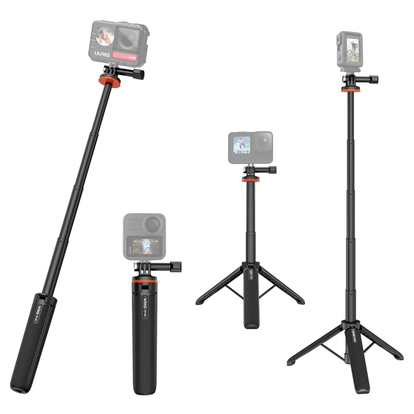 VRIG TP-08 TP-06 Tripod Stand Selfie Stick – Aluminum Alloy with 1/4 Inch Screw, Cold Shoe Mount & 360° Rotation, 1.5kg Load Capacity
