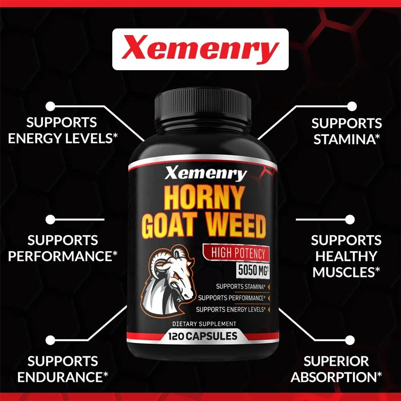 Men’s Horny Goat Weed 5050mg Capsules – Herbal Male Vitality Supplement with Black Pepper Extract for Energy & Performance Support