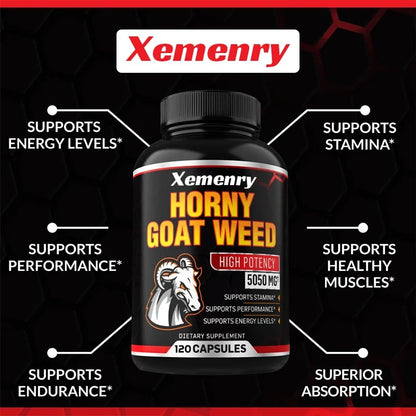 Men’s Horny Goat Weed 5050mg Capsules – Herbal Male Vitality Supplement with Black Pepper Extract for Energy & Performance Support