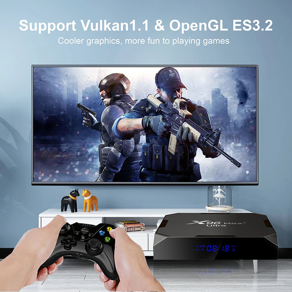X96 Max Plus Ultra TV Box — Android 11 Amlogic S905X4 4GB RAM 32GB Storage, 8K AV1 WiFi Bluetooth Media Player