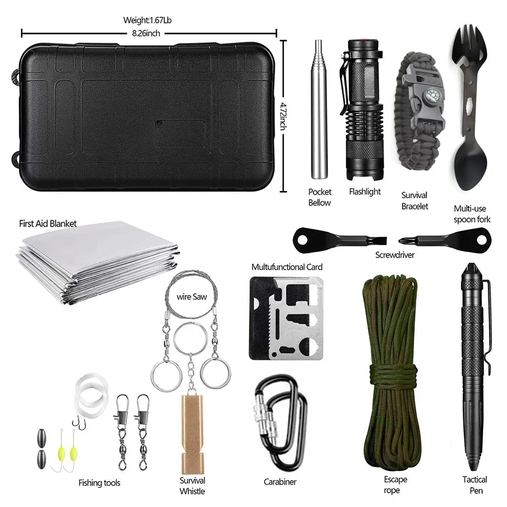 Professional Emergency Survival Kit - Multifunction Tactical Gear for Camping Hiking Wilderness Adventure and SOS Preparedness