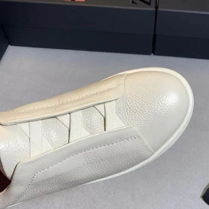Men's Summer Casual Shoes — Top Layer Cow Leather, Breathable Luxury Deer Skin Slip-On Sneakers