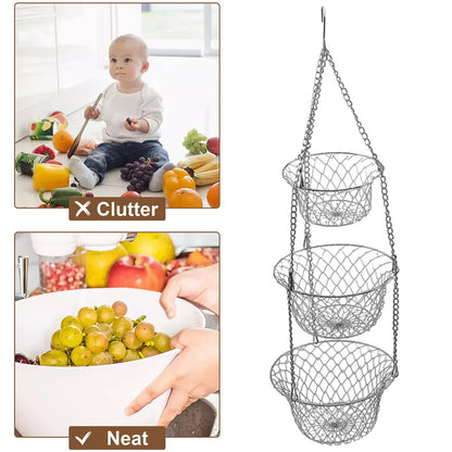 3-Tier Hanging Kitchen Organizer Basket – Large Capacity Vegetable & Snack Storage Shelf
