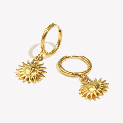 E.B.belle Y2K Sun Pendant Hoop Earrings – Gold Plated Cute Holiday Fashion Jewelry for Women & Girls