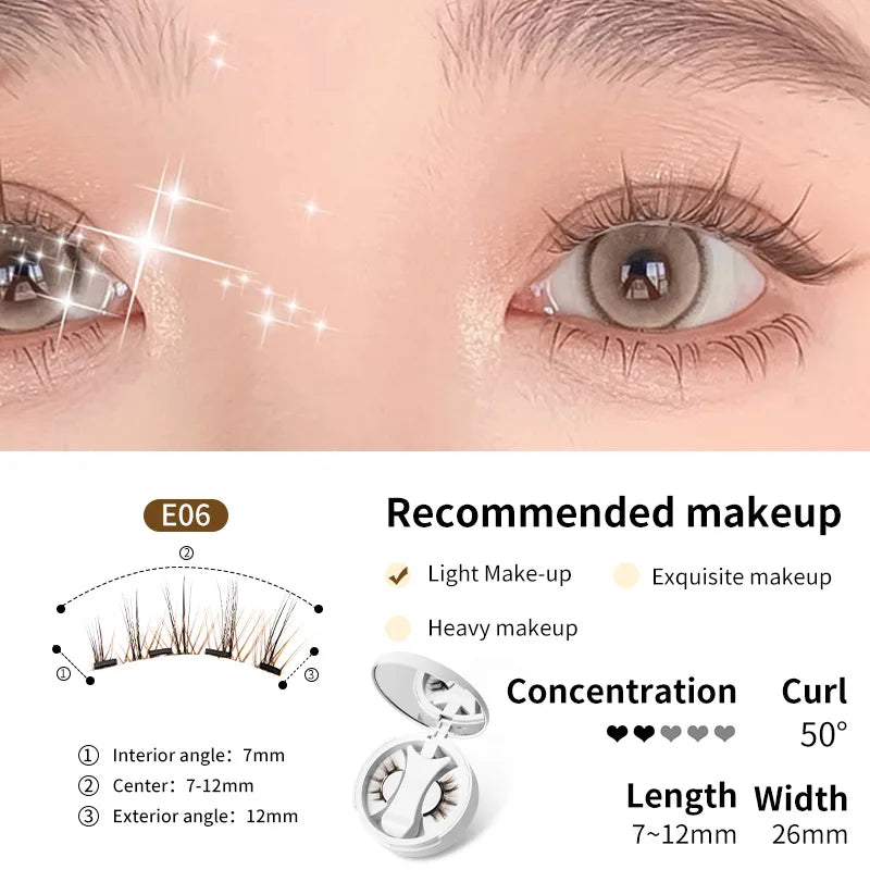 Brown Magnetic False Eyelashes – Natural, Lightweight Eye Makeup Set with Applicator & Carry Box