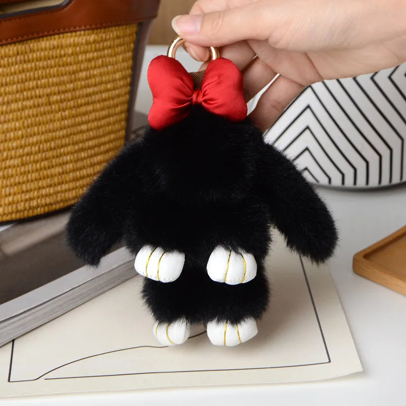 Mini Rabbit Hair Bow Pendant Keychain - Cute Bunny Bag Strap & Car Key Charm