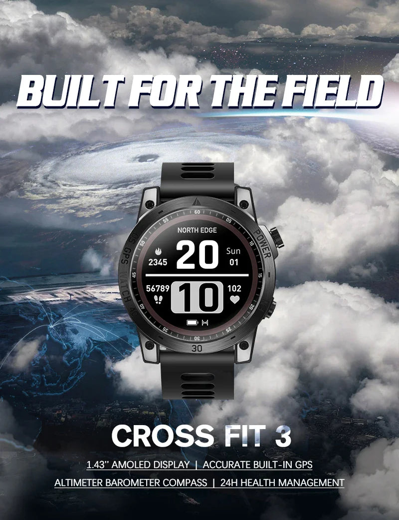 NORTH EDGE 2025 GPS Smartwatch — Men's Sport Watch with HD AMOLED, Altimeter, Barometer & Compass, 50M Water-Resistant