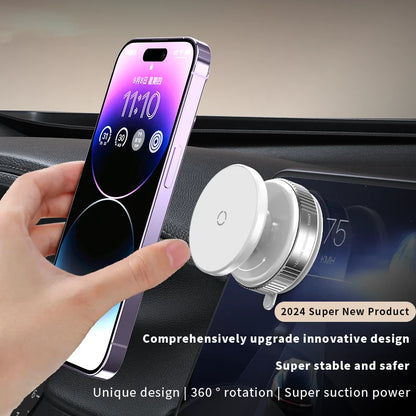 Magnetic Car Phone Mount – 360° Rotation, Vacuum Adsorption with Super Strong Suction for iPhone 12-16 Smartphones