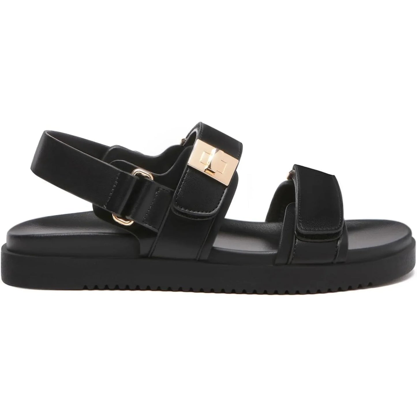 Women’s Flat Leather Sandals – Adjustable Double Strap Slip-On Comfort Footbed Shoes