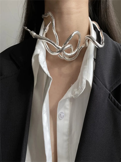 Metal Snake Hair Chain - Creative Wrap-Around Hairband & DIY Necklace Accessory with Open Design