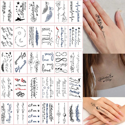 30pcs Black Temporary Tattoo Stickers - Flower Butterfly Rose Moon Star Mandala Designs for Hand, Chest & Body Art