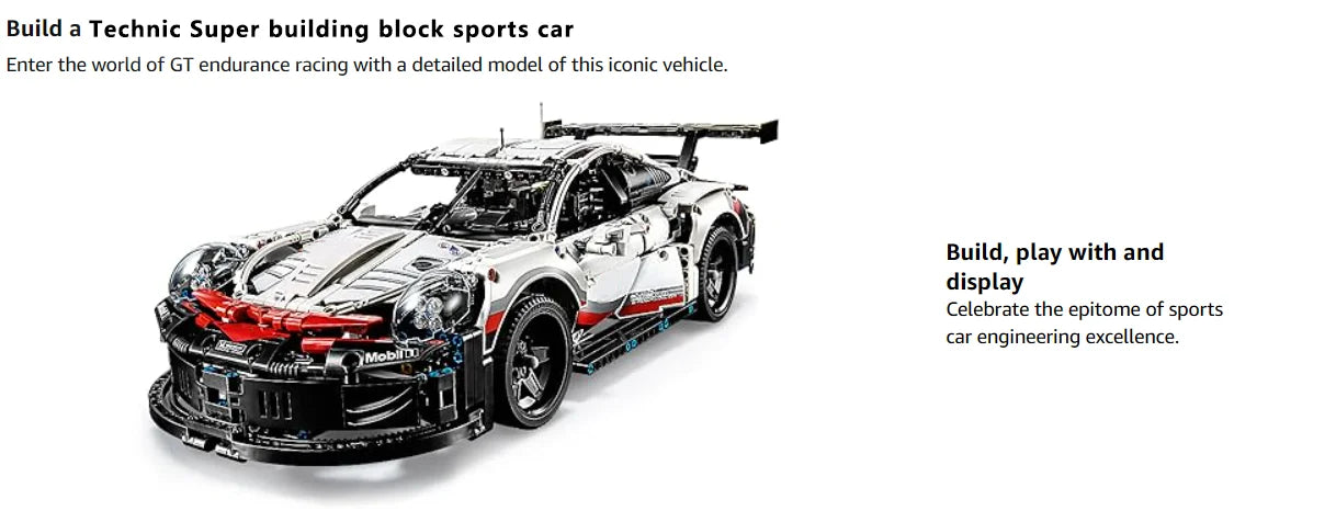 1580PCS Technical Electric Remote Control Car 911RSR – Lights & DIY Building Blocks, Compatible with 42096, Birthday Gift Toy for Kids