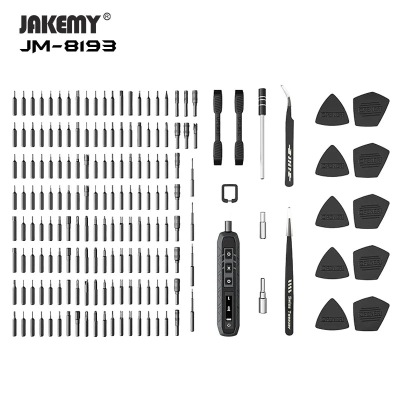 JAKEMY JM-8193 180-in-1 Electric Screwdriver Set – Precision Cordless Tool with Magnetic Bits for Phone, Glasses & Electronics Repair