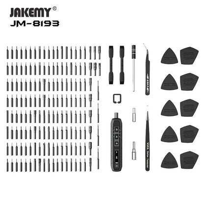 JAKEMY JM-8193 180-in-1 Electric Screwdriver Set – Precision Cordless Tool with Magnetic Bits for Phone, Glasses & Electronics Repair