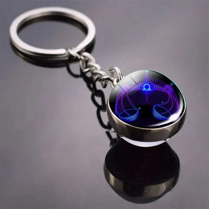 S12 Constellation Keychain – Luminous Double-Sided Zodiac Glass Ball Pendant for Men & Women