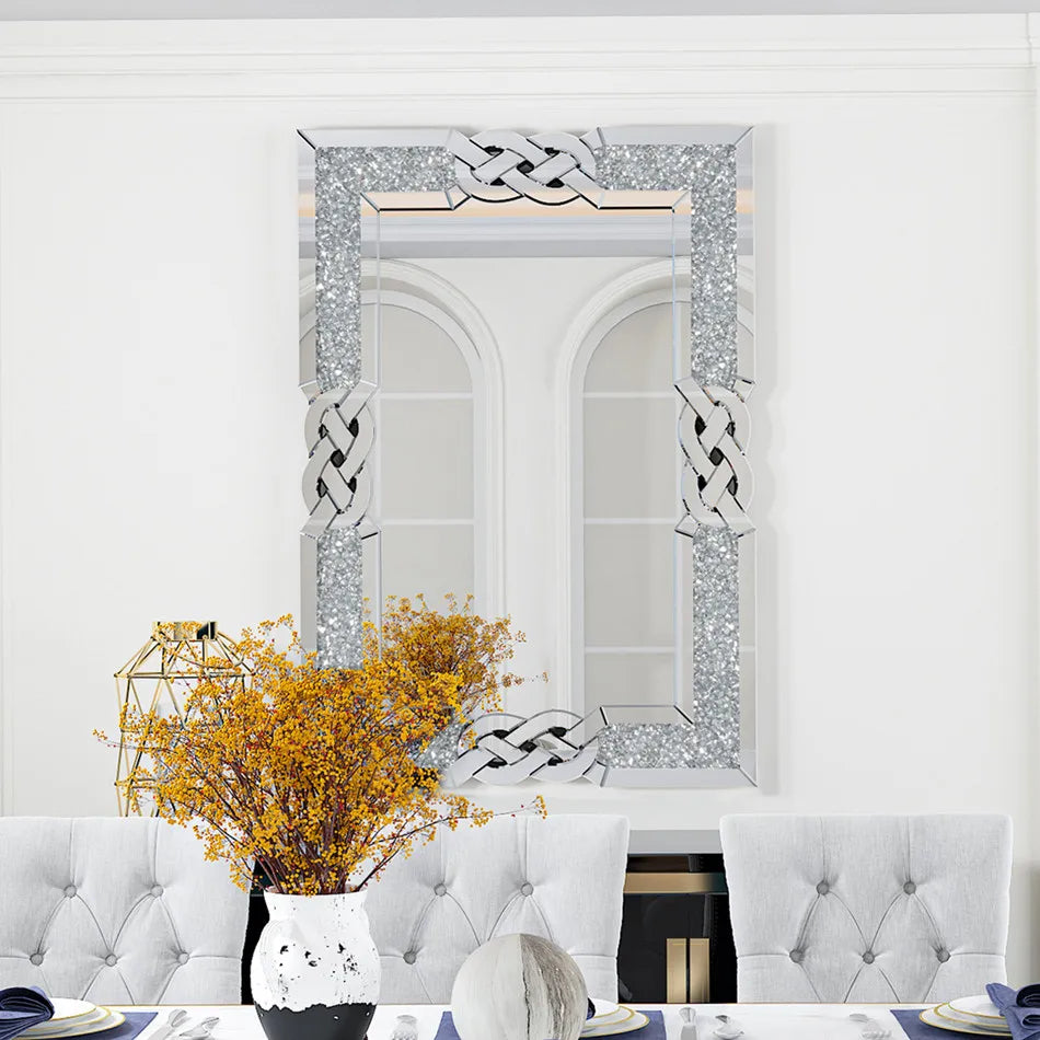 LUVODI Large Full-Body Wall Mirror — Artistic Silver Diamond Crush Bathroom Vanity Mirror