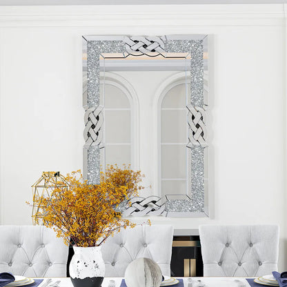 LUVODI Large Full-Body Wall Mirror — Artistic Silver Diamond Crush Bathroom Vanity Mirror