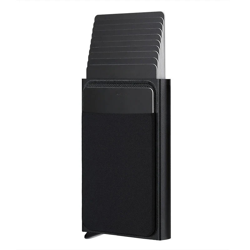 Automatic Flip Card Holder Sleeve — Large Capacity Metal Wallet with 12 Slots, Anti-Theft Credit Card Case for Men