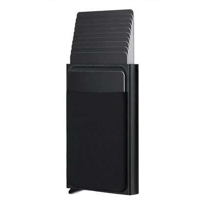Automatic Flip Card Holder Sleeve — Large Capacity Metal Wallet with 12 Slots, Anti-Theft Credit Card Case for Men