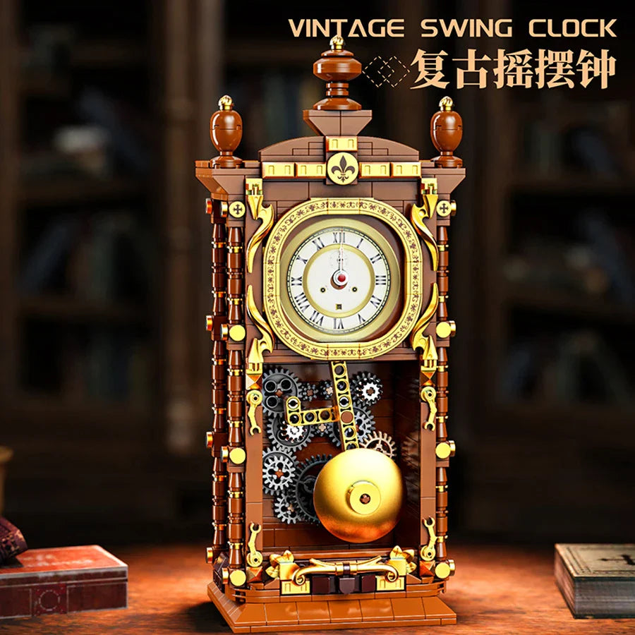 Classic Retro Swing Clock Building Blocks Set – 751PCS Mechanical Pendulum 3D Brick Model Kit for Kids & Adults Gift